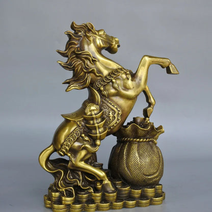 LARGE # HOME Shop hall TOP decoration ART FENG SHUI Business Good luck Success Drawing Money horse brass Sculpture Statue  31CM