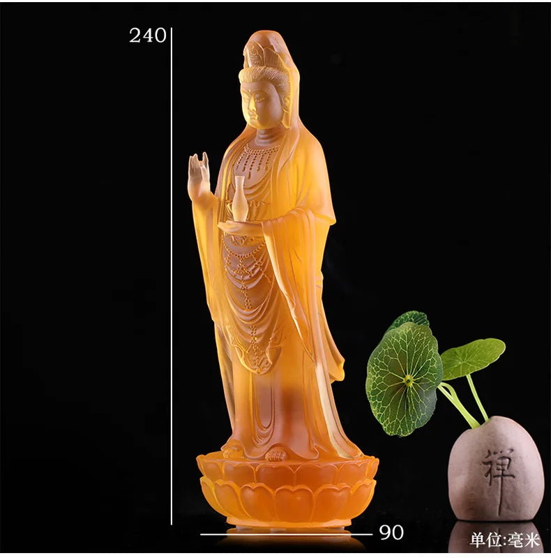 Coloured glaze bottle Guanyin standing image Buddha statue ornament Bodhisattva Buddhist temple home worship decoration