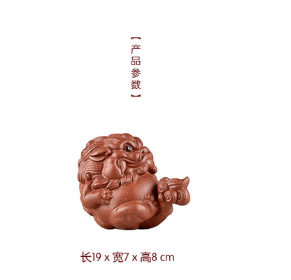 Yixing Purple Sand Fine Tea Carve Famous Handmade Li Changtao Raw Ore Descending Slope Mud Supportable Good Luck Comes Lion Orna