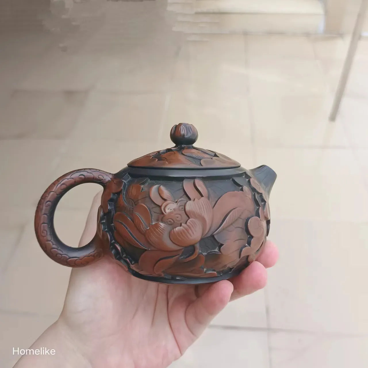 Jianshui Purple Clay Pure Handmade Lotus Xishi Full Carving Tea Pot(Not Yixing Zisha) Kung Fu Tea Set Drinkware Tea Ceremony