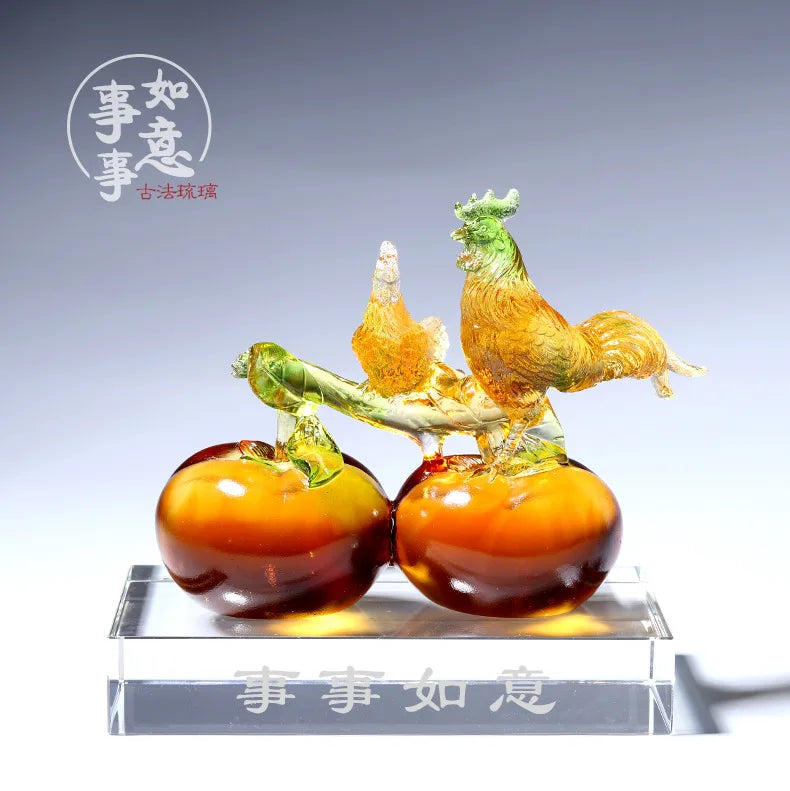 Coloured glaze handicrafts everything goes well persimmon rooster Zodiac ornaments
