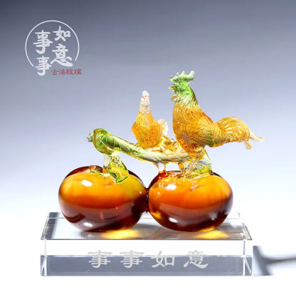 Coloured glaze handicrafts everything goes well persimmon rooster Zodiac ornaments