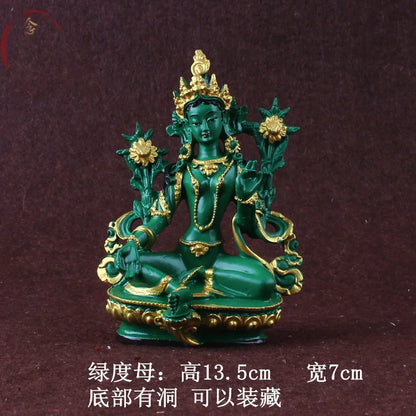 GOOD  Greco-Buddhist HOME OFFICE Talisman  family Protection # Nepal, Tibet, India Green Tara Buddha statue  13CM