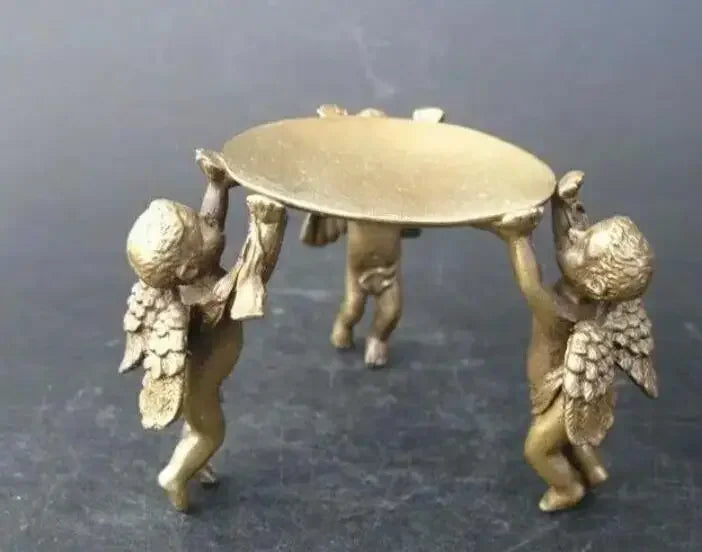 Ancient china Old Bronze Handmade 3 Angel legs Statue Oil Lamp Candlestick