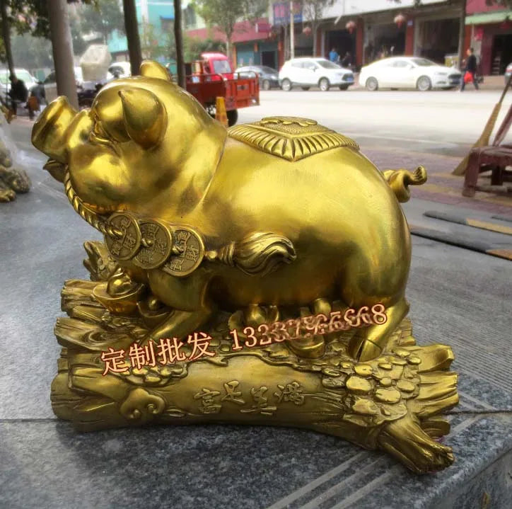 TOP COOL  #  Shop lobby decoration Business Money Drawing Good luck Propitious GOLD Fortune pig FENG SHUI BRASS Sculpture Statue