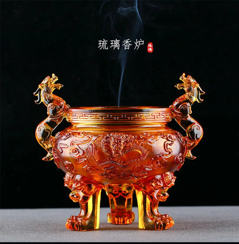 Coloured glaze Shenglong Tripod Gift Incense Burner Heyday Living Room Study Buddhist Hall Zen Ornament