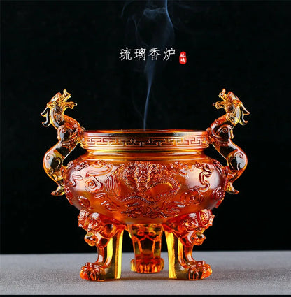 Coloured glaze Shenglong Tripod Gift Incense Burner Heyday Living Room Study Buddhist Hall Zen Ornament