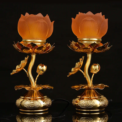 A Pair 2P Buddhism supply HOME SHOP temple altar Buddhist worship Guan yin lotus flower 7 colour crystal Plug-in buddha lamp
