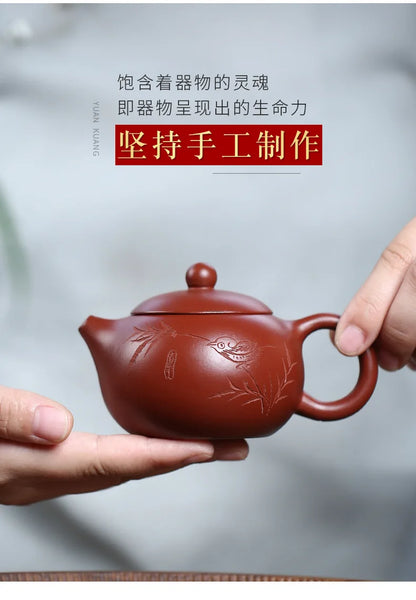 Dahongpao-Handmade Zisha Teapot, Hand-carved and Painted, Cuizhu Xishi Teapot, Yixing Handmade Pot, Kung-Fu Teaware, Purple Clay