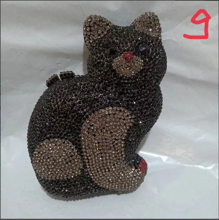 Woman Cute Cat Diamond Grey Evening Purse Bridal Dinner Cocktail Prom Animal Handbag Wedding Party Banquet Crystal Clutches Bags
