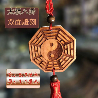 Peach Wood Car with Rearview Mirror Pendant, Authentic Fengshui Decoration, Bring Good Luck Mascot