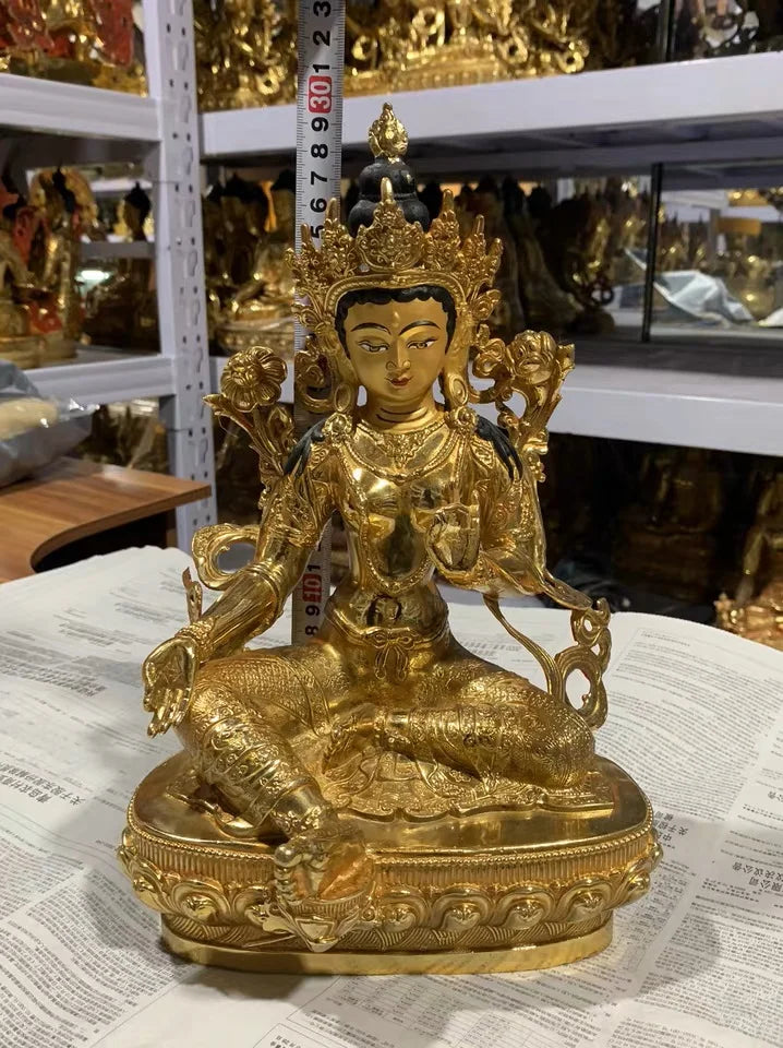 large  GOOD buddha statue Asia home family Buddhism protection Gilding Guanyin PUSA Bodhisattva Green Tara buddha statue