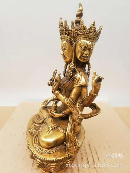 Seven-inch bronze statue of Victory Buddha mother three heads and eight arms Tantric Buddha statue wholesale