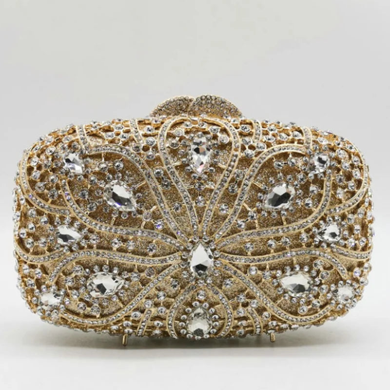 Hollow Out Flower Evening Bag Women Green White Crystal Clutches Bridal Dinner Diamond Stone Handbag Wedding Party Floral Purse