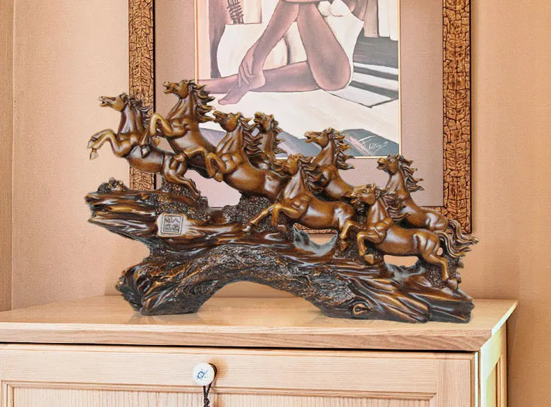 HOME Shop office lobby decoration Business Money Drawing Good luck Propitious Success 8 Running HORSES FENG SHUI art Statue