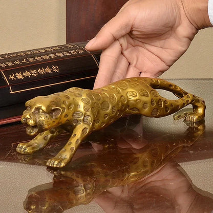 Patung Seni Cheetah Macan Tutul Uang Keberuntungan Tembaga Perunggu Rakyat Tiongkok