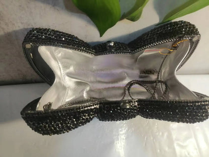 New Color Black Bow Banquet Stone Clutches Woman Diamond Crystal Purse Lady Wedding Bridal Handbag Dinner Party Gala Evening Bag
