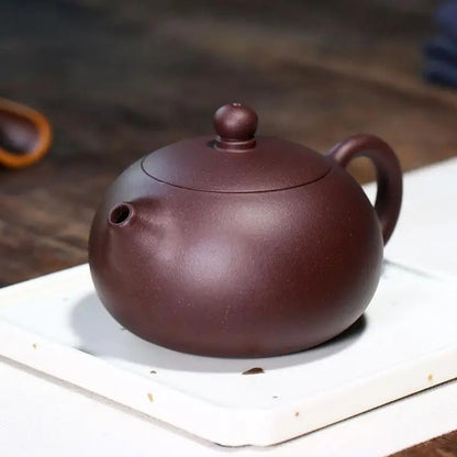 Yixing Purple Sand Pot, Raw Ore Mud Card Cover, Ball Hole, Inverted Xishi, Zisha, Handmade, Kung-Fu Teaware, 300ml