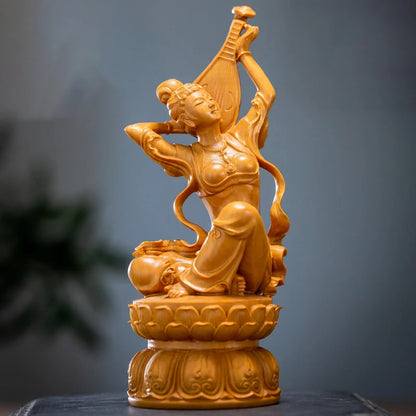 Boxwood carving like solid wood figures rebound pipa lady wood carving home crafts Dunhuang flying beauty decoration
