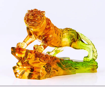 Tiger Roaring Mountain and River Colored Glass Zodiac Ornament lucky birthday gift