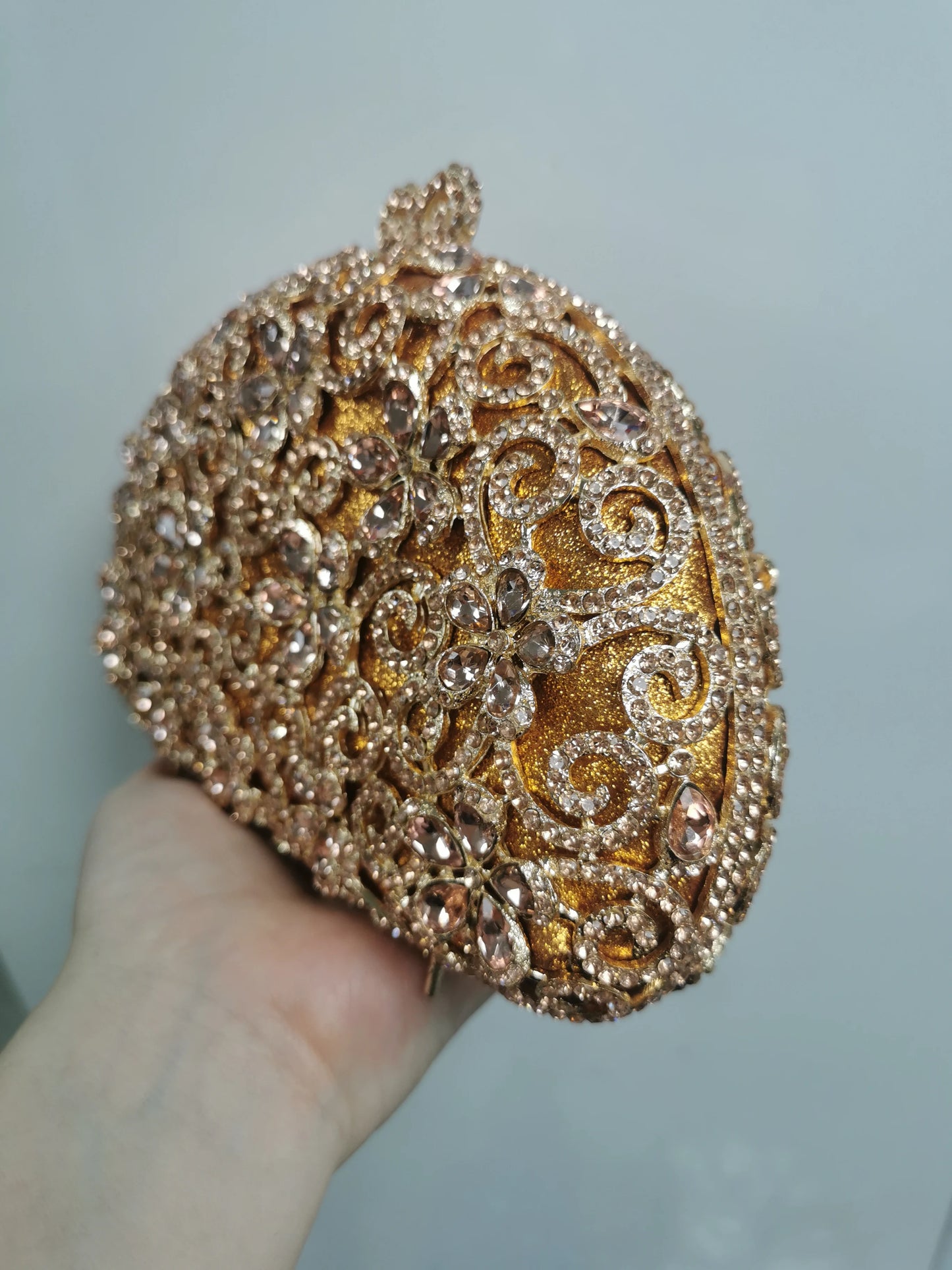 Woman Blue Purple Gold Diamond Evening Flower Purse Bridal Dinner Floral Stone Handbag Hollow Crystal Wedding Party Clutch Bag