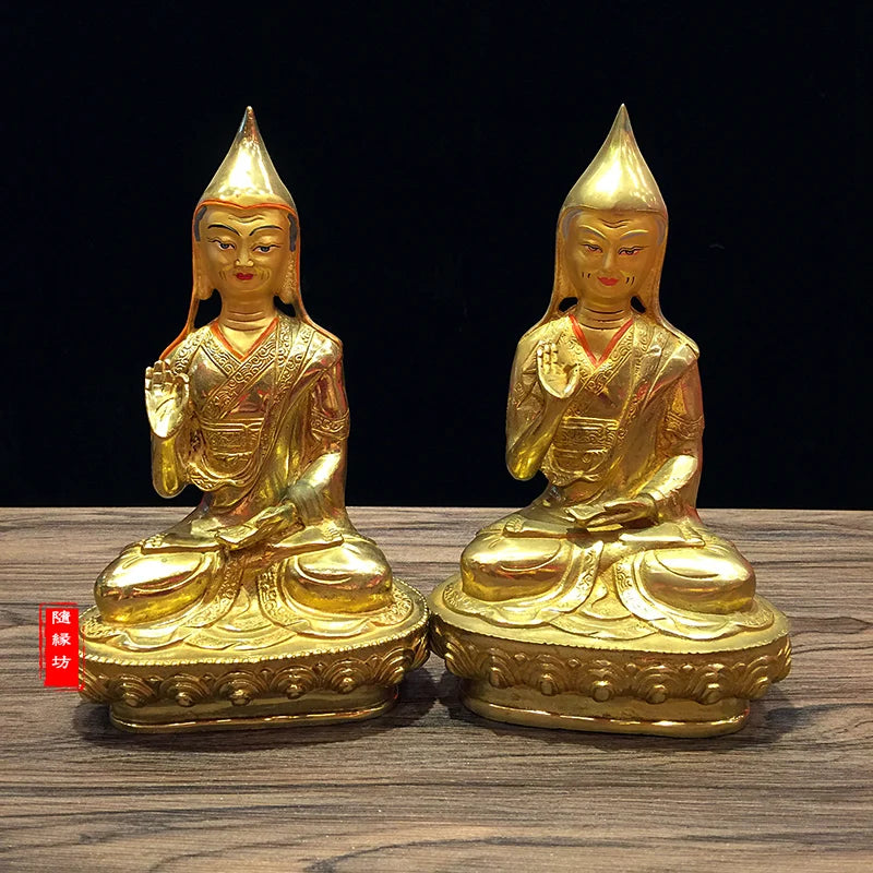 GOOD --large # Buddhist Buddhism efficacious Protection Tibet Nepal Gold-plated brass gold Master Kaba Buddha statue-A set