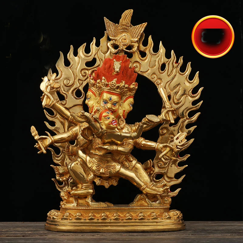 23CM large -GOOD---Buddhist Buddhism home family efficacious Protection brass Hayagriva Yamantaka Gold-plated Buddha statue