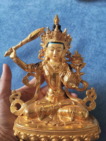 GOOD Bodhisattva Manjusri Guanyin Buddha statue Buddhism temple HOME gilded copper Buddha statue bless safe health good luck