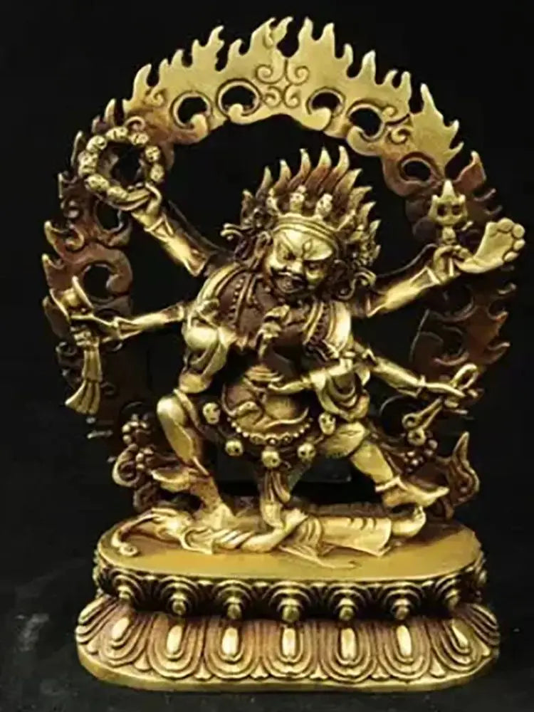 Tibet Buddhism Brass 6 Arms Mahakala Vajra King Kong Exorcism God Buddha Statue
