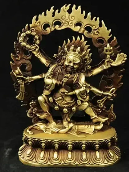 Tibet Buddhism Brass 6 Arms Mahakala Vajra King Kong Exorcism God Buddha Statue