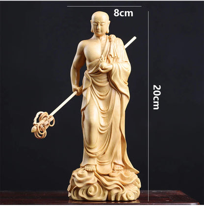 20CM  Wood Buddha Statue Boxwood Ksitigarbha Sculpture Dizang Wang Bodhisattva Worship Home Decor Crafts