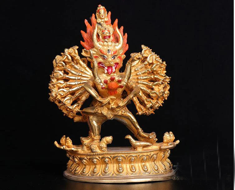 TOP GOOD Buddhist supplies # Protection Buddhism Buddha Tantric Buddha Dharma Yamantaka gilding brass statue 19cm