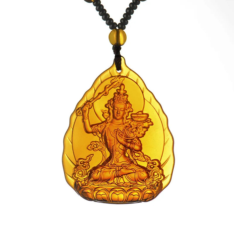 WOW- Greco-Buddhist pocket travel efficacious Mascot Auspicious the Bodhisattva Manjusri Buddha Crystal Pendant Buddhist Amulet