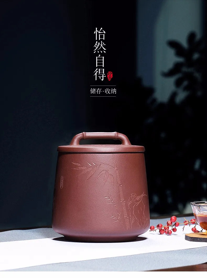 Purple Sand Tea Caddy Purple Sand Carving Tea Storage Pot Raw Ore Purple Clay Medium Pu'er Tea Storage Tank Comfortable