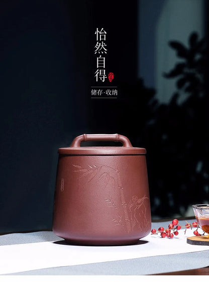 Purple Sand Tea Caddy Purple Sand Carving Tea Storage Pot Raw Ore Purple Clay Medium Pu'er Tea Storage Tank Comfortable