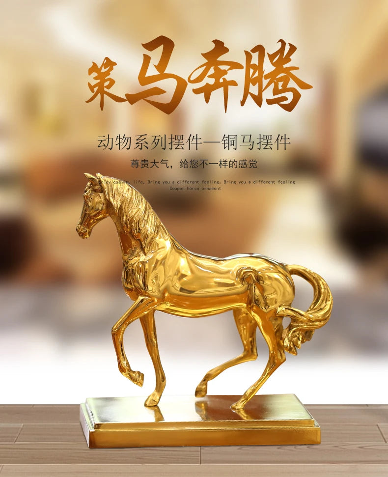 TOP COOL # office home Business  FENG SHUI Talisman Protection Success Gold-plated HORSE Sculpture ART statue