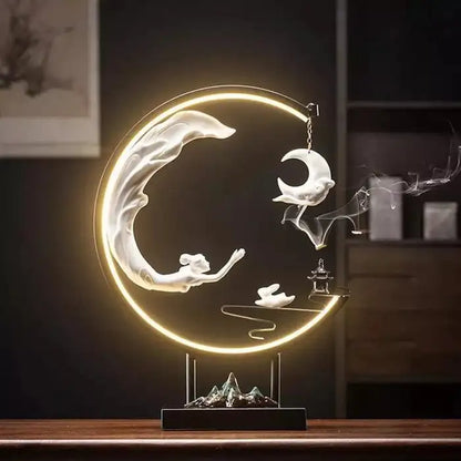 Celestial Moon Incense Burner Lamp Luxury Ceramic Incense Burner Backflow Lamp Big Incense Burner Moon Smoke Simple Home Decorat