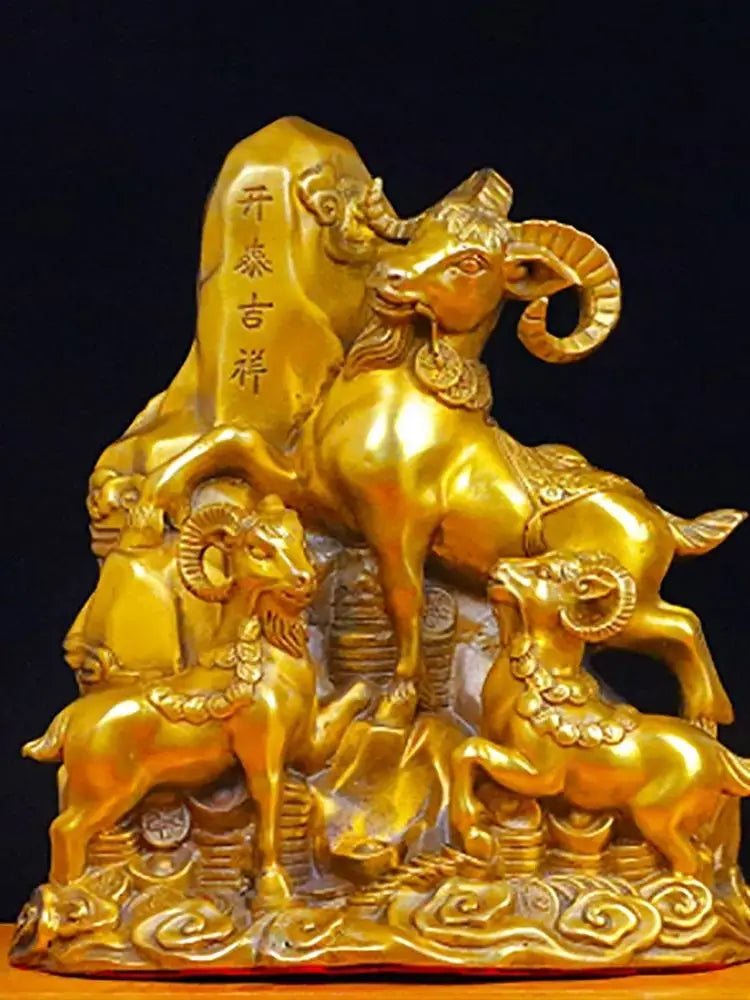 Pure Copper Sanyang Kaitai Ornaments, Treasure Pot of Wealth, Sanyang Kaitai Zodiac, Copper Sheep Town House Decoration
