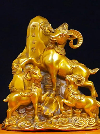 Pure Copper Sanyang Kaitai Ornaments, Treasure Pot of Wealth, Sanyang Kaitai Zodiac, Copper Sheep Town House Decoration