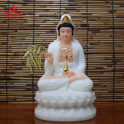 good - high-grade Home Hall efficacious Talisman Mascot Goddess Guanyin Buddha Avalokitesvara white jade Sculpture statue  22CM