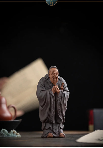 Ceramic Historical Figure Confucius Statue Handmade Sculpture Luxury Home Room Office Decor Statue Gift Collection 7.27 in