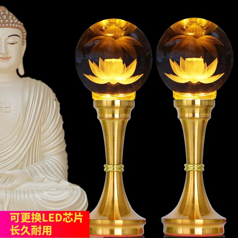 A Pair 2PCS Wholesale Buddhism supply HOME Shop temple altar Buddhist worship tool high grade crystal buddha Light  20cm tall