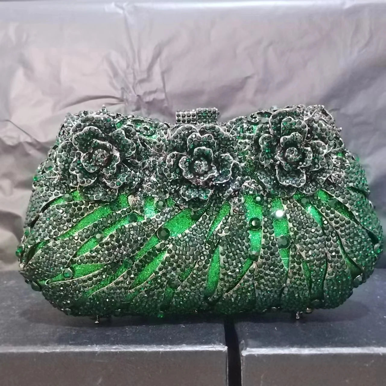 XIYUAN Female Stones Green Flower Clutches Purse Designer Women Dinner Party Evening Bags Crystal Wedding Handbags For Girl Gift