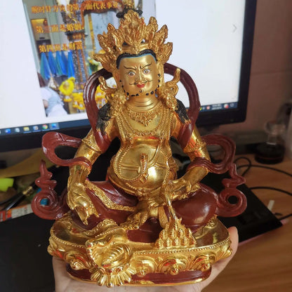 GOOD buddha Yellow Jambhala God of wealth Buddhism Tibet temple HOME gilded copper Buddha statue bless fortune good luck