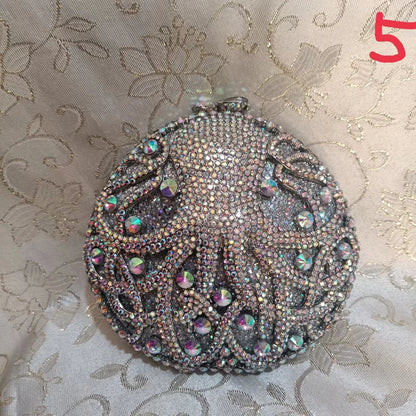 Mini Hollow Out Octopus Metal Bag Woman Diamond Clutch Banquet Cocktail Prom Evening Purse Wedding Bridal Party Crystal Handbag