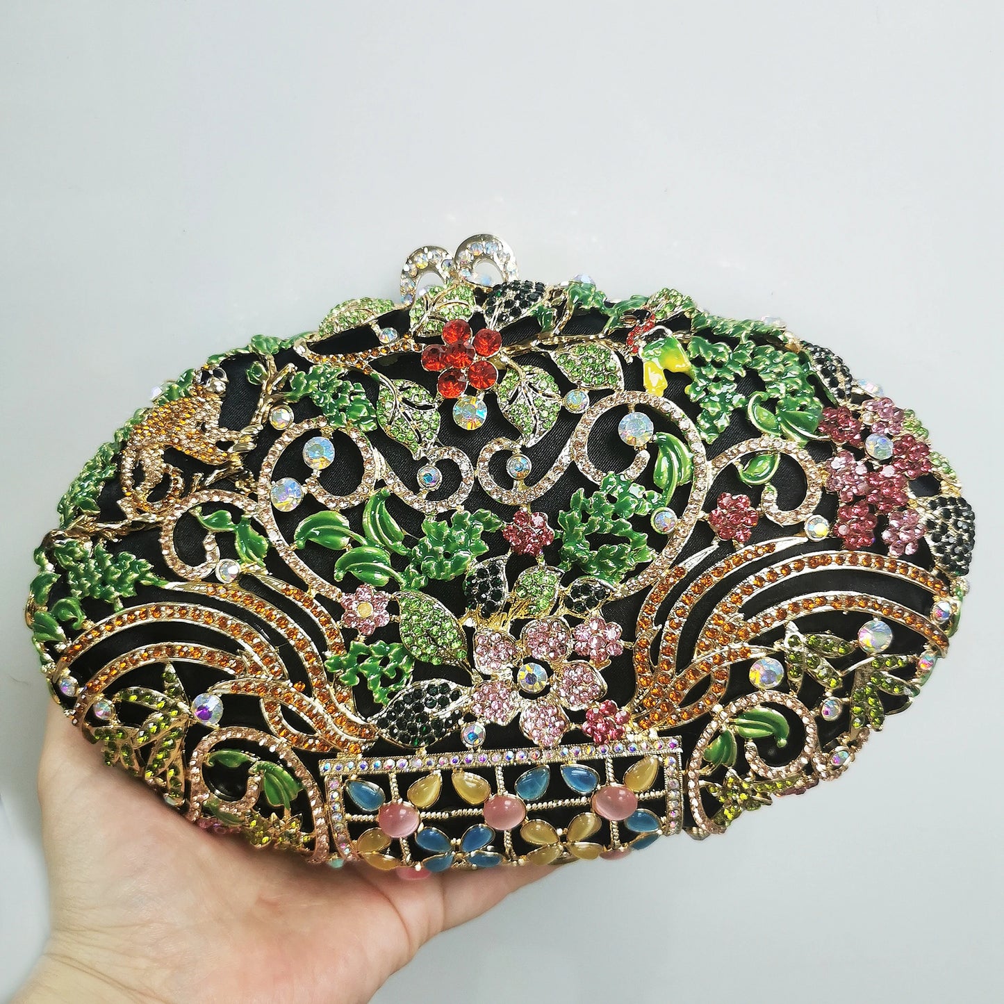 Hollow Out Forest Flowers Diamond Clutches Woman Crystal Wedding Bridal Handbags Floral Fashion Banquet Bags Party Dinner Purse