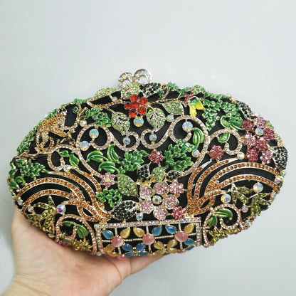 Hollow Out Forest Flowers Diamond Clutches Woman Crystal Wedding Bridal Handbags Floral Fashion Banquet Bags Party Dinner Purse