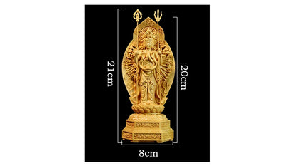 20cm Boxwood Carving Feng Shui Sculpture Home Decor Solid Wood Buddha Statue Thousand-Hand Guanyin Home Decor
