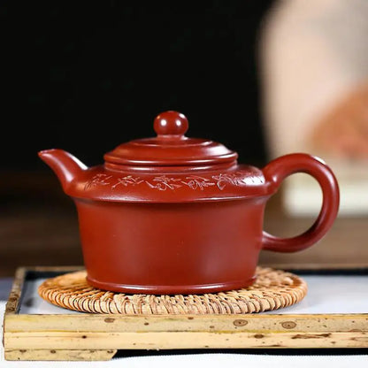 Zisha Pot Yixing, Famous Hand-painted High Virtual Flat Pot, Raw Ore Dahongpao Kung Fu Tea Set, Handmade Teapot