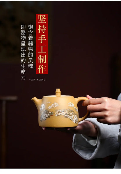 Handmade Handmade Kung-Fu Drinkware, Mud Purple Clay Pot, All Hand-painted Handuo, Large Capacity Teapot, Zisha Yixing, 500ml